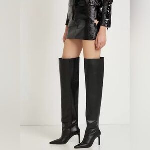 NEW COURREGES Sharp Leather High Boots In Black 38 Womens Over the Knee